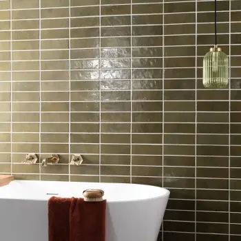 Bohemian Olive Green Brick Effect Gloss Porcelain Wall Tile
