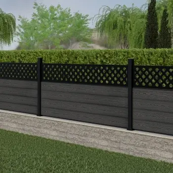 LuxeLine Composite Fence Panel Dark Grey 3ft High - Lattice Decorative Screen with Aluminium Post