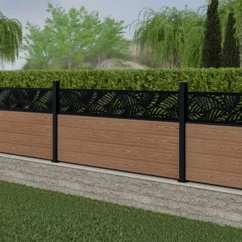 LuxeLine Composite Fence Panel Teak 3ft High - Jungle Decorative Screen with Aluminium Post