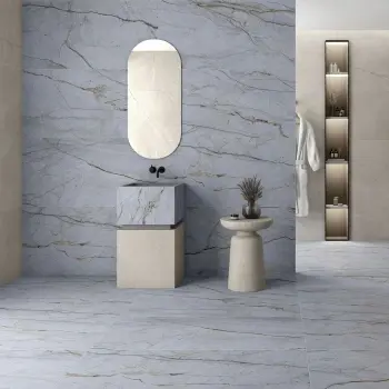 Aura Blue Marble Effect Matt Porcelain Wall and Floor Tiles