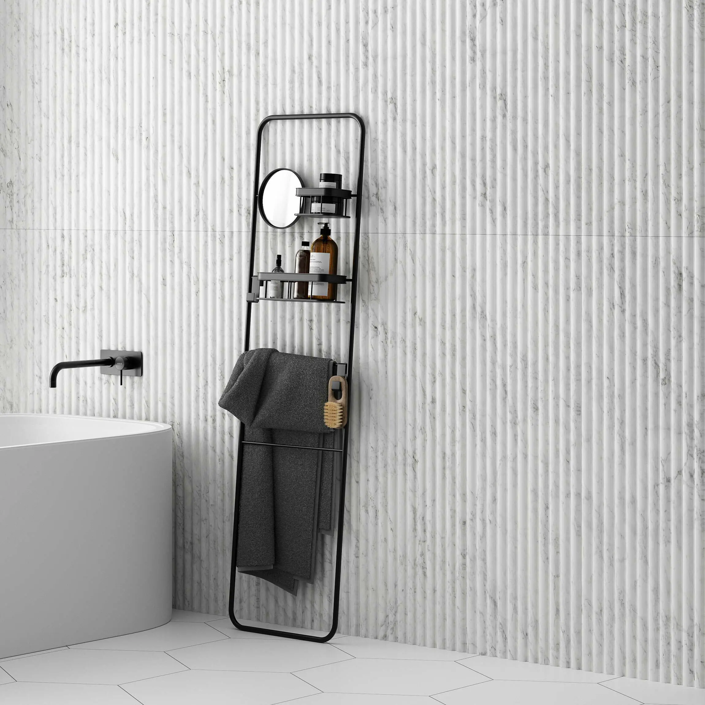 Indulgence White Carrara Marble Effect Reeded Decor Wall Tiles