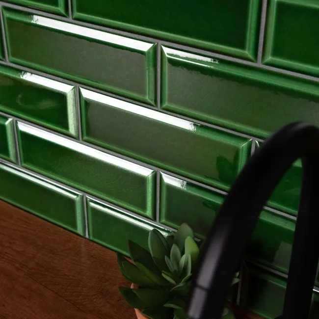 Plush Victorian Crackle Glaze Green Metro Tiles
