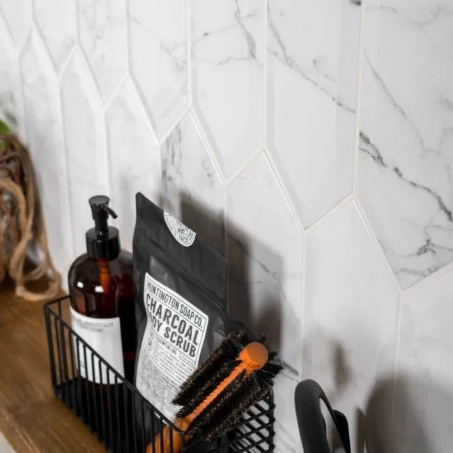 Pickett® White Gloss Bevelled Carrara Hexagonal Metro Wall Tiles