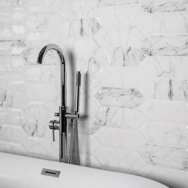 Pickett® White Gloss Bevelled Carrara Hexagonal Metro Wall Tiles