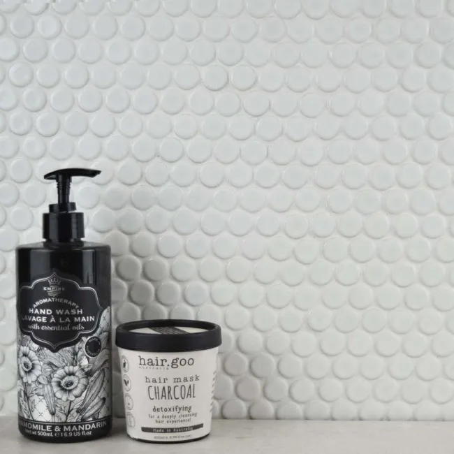 Pixel White Circular Porcelain Gloss Mosaic 19mm Tiles