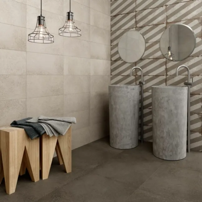 Brixton Taupe Grey Striped Matt Pattern Wall Tiles
