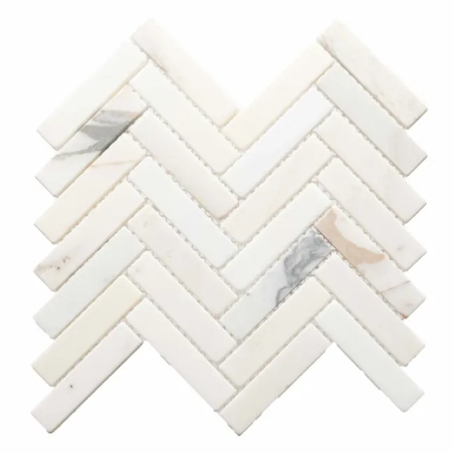 Carrara Gold Herringbone Marble Effect Mosaic Natural Tiles