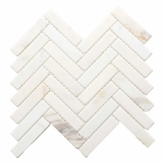 Carrara Gold Herringbone Marble Effect Mosaic Natural Tiles