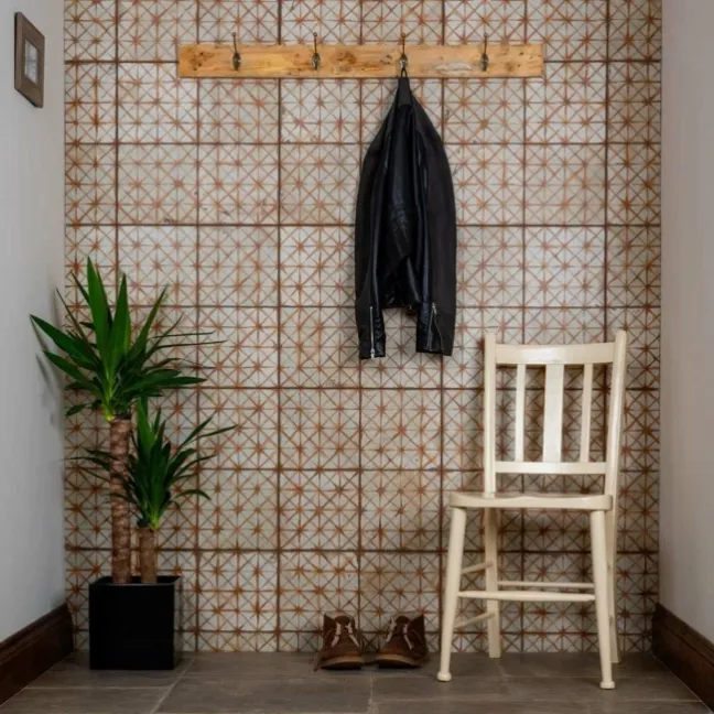 Crosshatch Sienna Orange Matt Patterned Wall and Floor Tiles