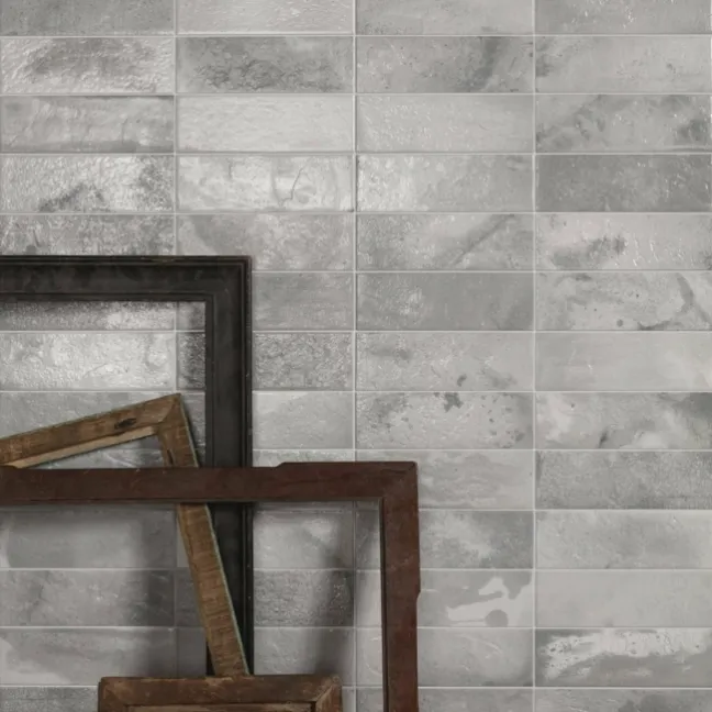 Raku Silver Grey Ceramic Brick Effect Wall Tiles