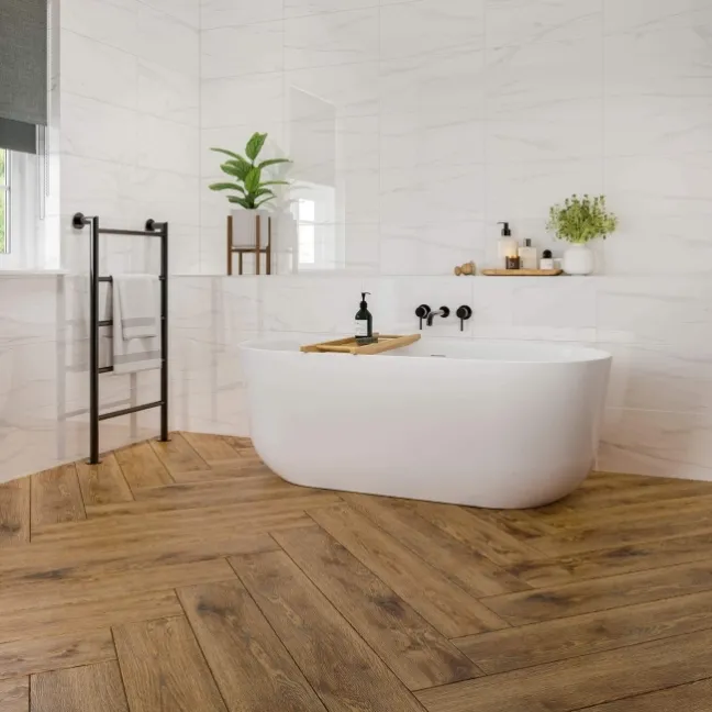 Hera White Gloss Carrara Marble Effect Wall Tiles 