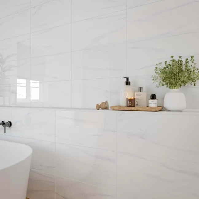 Hera White Gloss Carrara Marble Effect Wall Tiles 