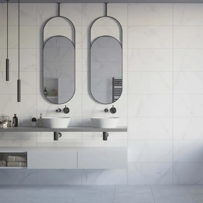 Hera White Gloss Carrara Marble Effect Wall Tiles 