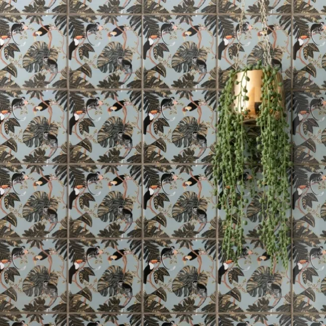 Jungle Decor Multicolour Gloss Patterned Wall Tile