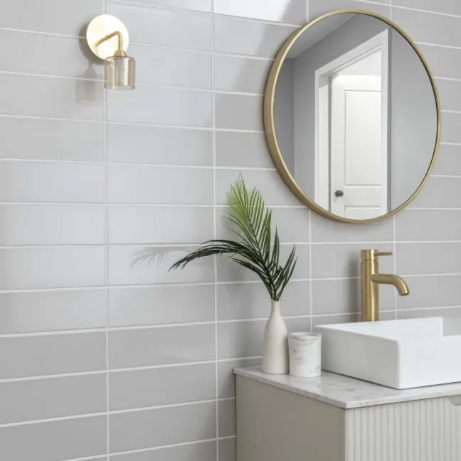 Linear Light Grey Gloss Brick Ceramic Wall Tiles