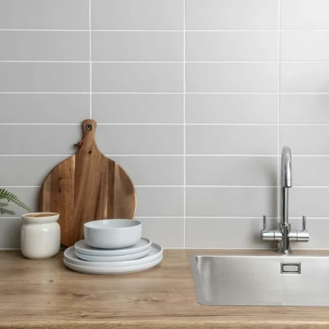 Linear Light Grey Matt Brick Tiles
