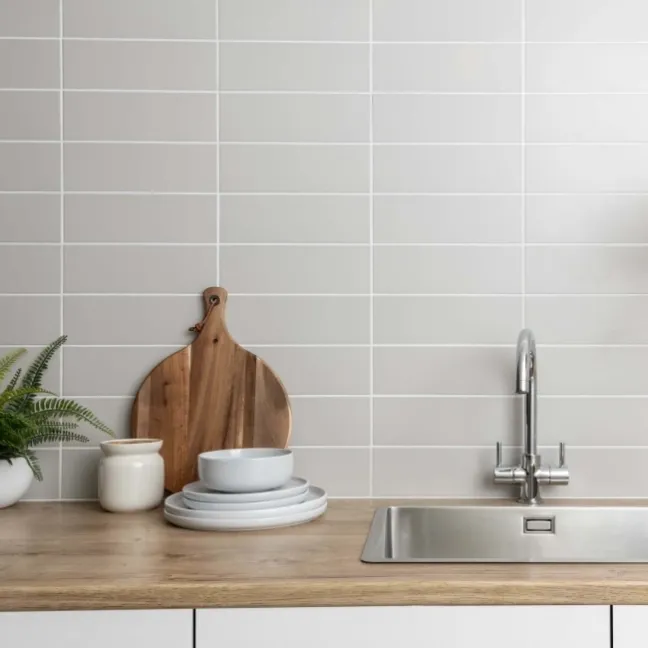 Linear Light Grey Matt Brick Tiles