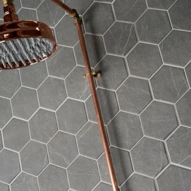 Chalkstone Hexagon Ash Grey Matt Stone Effect Wall And Floor Tiles