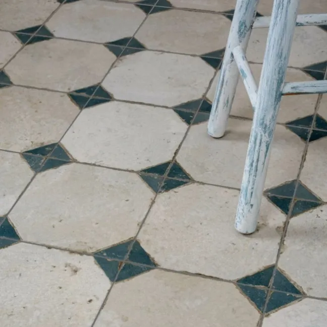 Octagon Effect Marine Blue Matt Vintage Pattern Wall and Floor Tiles
