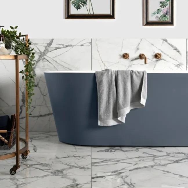 Olympia White Porcelain Marble Effect Polished Wall and Floor Tiles
