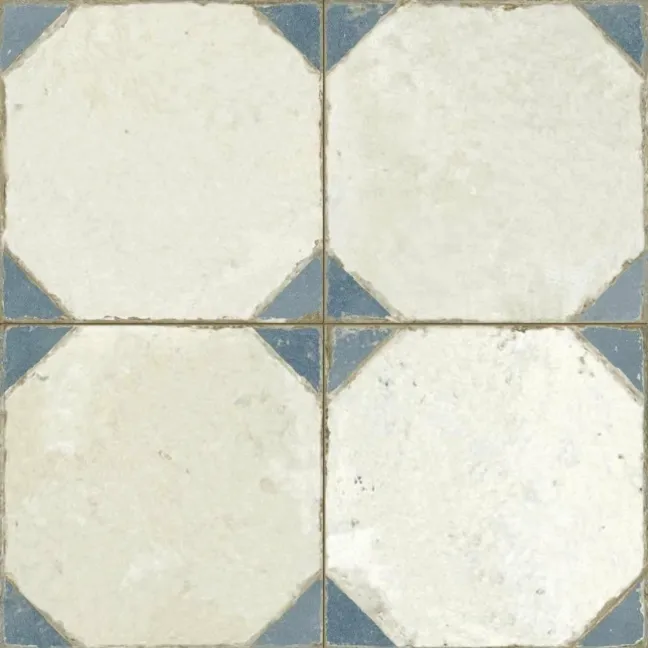 Octagon Effect Marine Blue Matt Vintage Pattern Wall and Floor Tiles