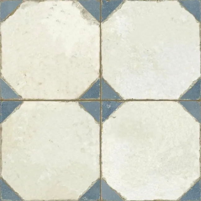 Octagon Effect Marine Blue Matt Vintage Pattern Wall and Floor Tiles