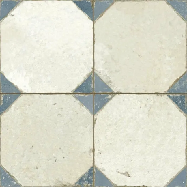 Octagon Effect Marine Blue Matt Vintage Pattern Wall and Floor Tiles