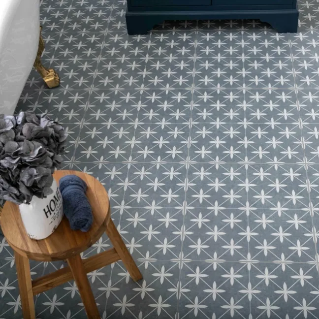Winslow Blue and White Matt Patterned Floor Tiles
