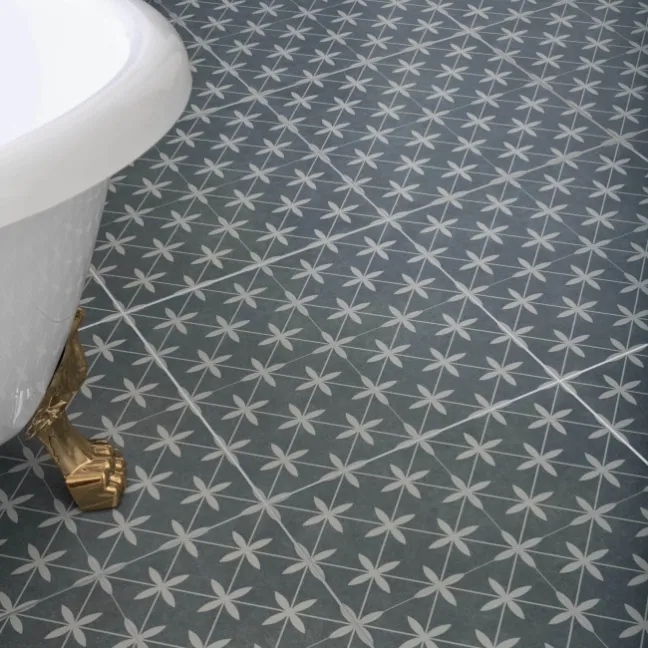 Winslow Blue and White Matt Patterned Floor Tiles