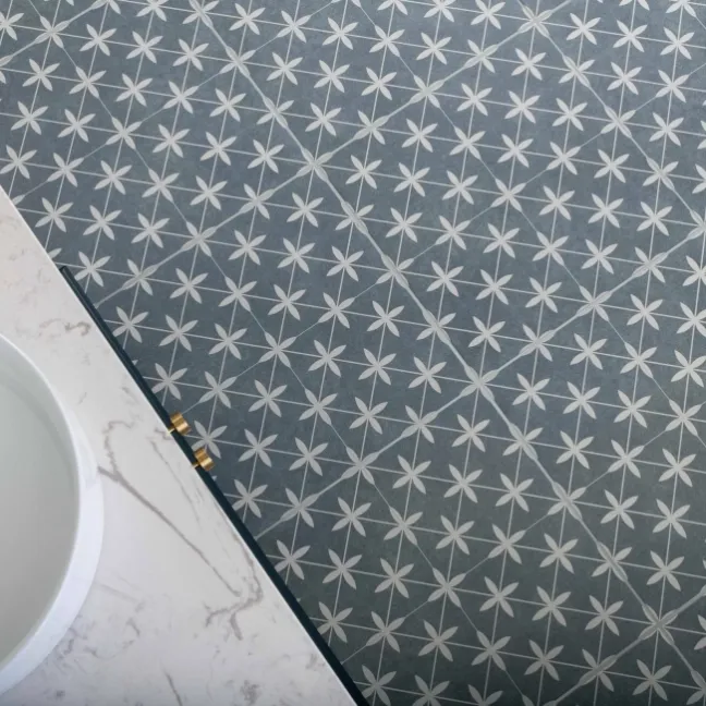 Winslow Blue and White Matt Patterned Floor Tiles