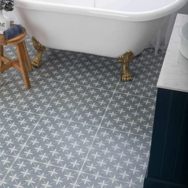 Winslow Blue and White Matt Patterned Floor Tiles