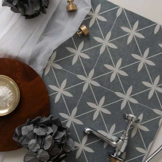 Winslow Blue and White Matt Patterned Floor Tiles
