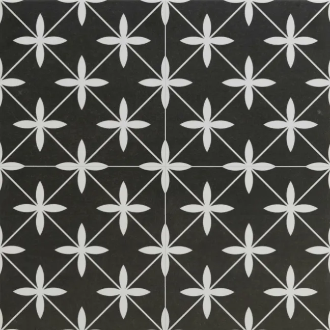 Winslow Black and White Matt Patterned Floor Tiles