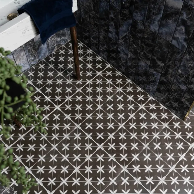 Winslow Black and White Matt Patterned Floor Tiles