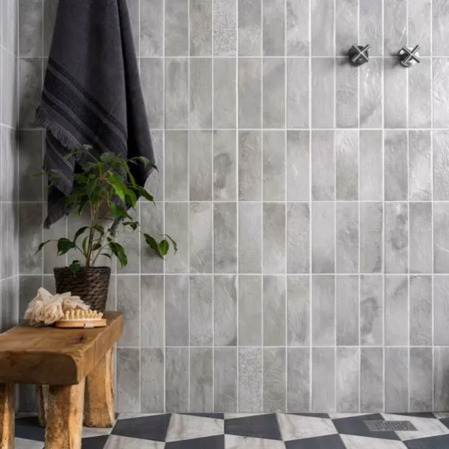 Raku Silver Grey Ceramic Brick Effect Wall Tiles