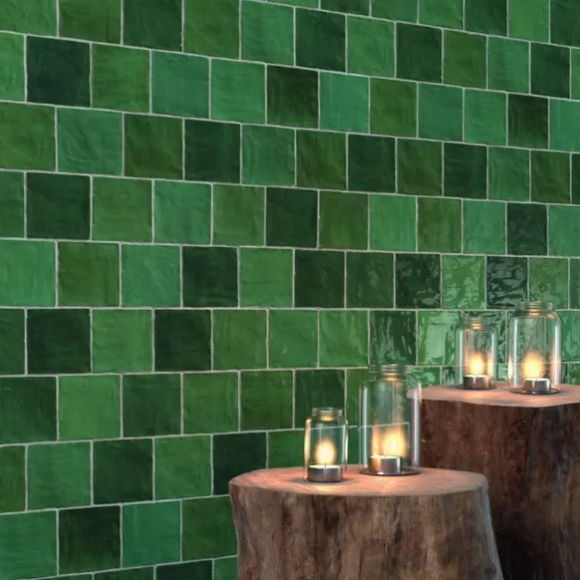 Zellige Mini Green Square Gloss Wall Tiles