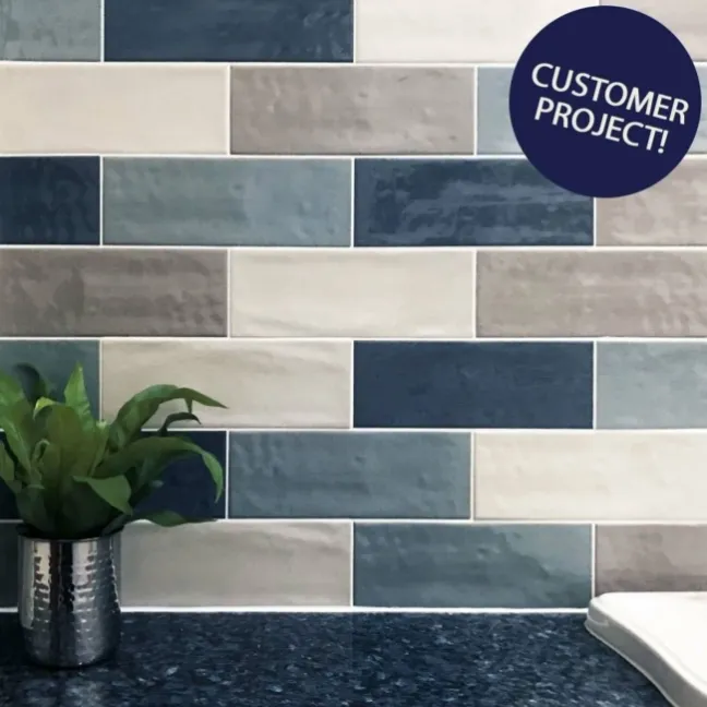 Rustic Cedar Blue Ceramic Gloss Metro Wall Tiles