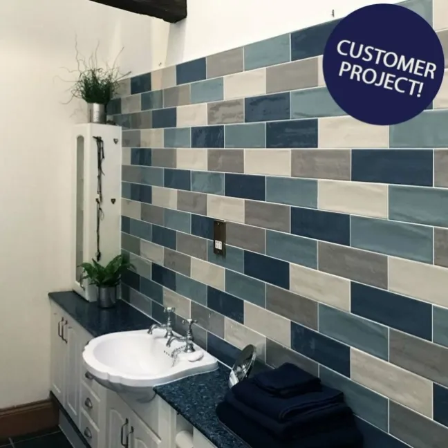 Rustic Cedar Blue Ceramic Gloss Metro Wall Tiles