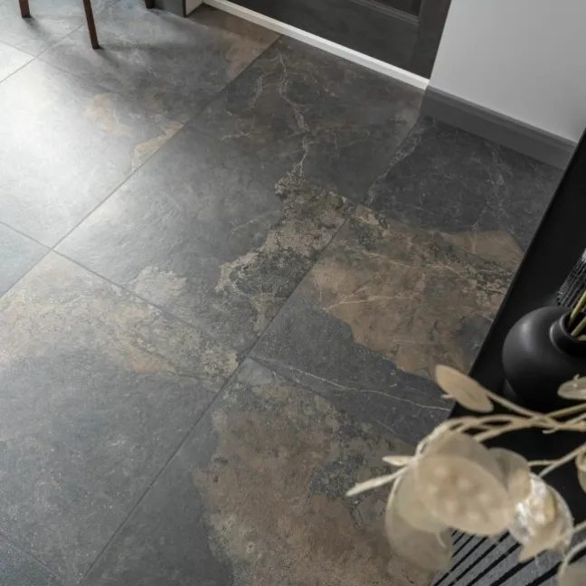 Jai Rustic Natural Black Slate Effect Tiles 600x600