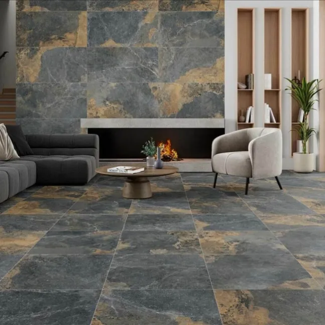 Jai Rustic Natural Black Slate Effect Tiles 600x600