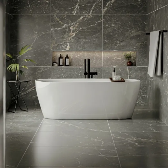 Avebury Dark Grey Stone Effect Floor Tiles 900x900