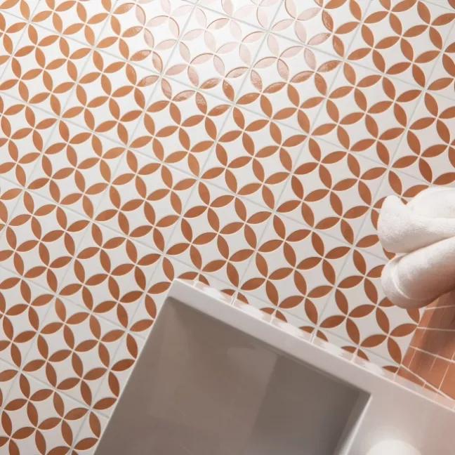 Westminster White and Orange Matt Patterned Wall and Floor Tiles