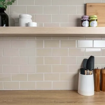 Flat Beige Gloss Crackle Glaze Mini Metro Tiles 150x75