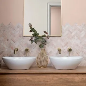 Himalayan Pink Honed Marble Herringbone Mosaic Wall Tiles