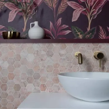 Himalayan Pink Honed Marble Hexagon Mosaic Wall Tiles