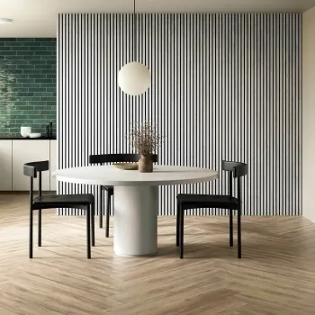 Trepanel Design® White Marble Effect on Black Felt Acoustic Wood Slat Panels