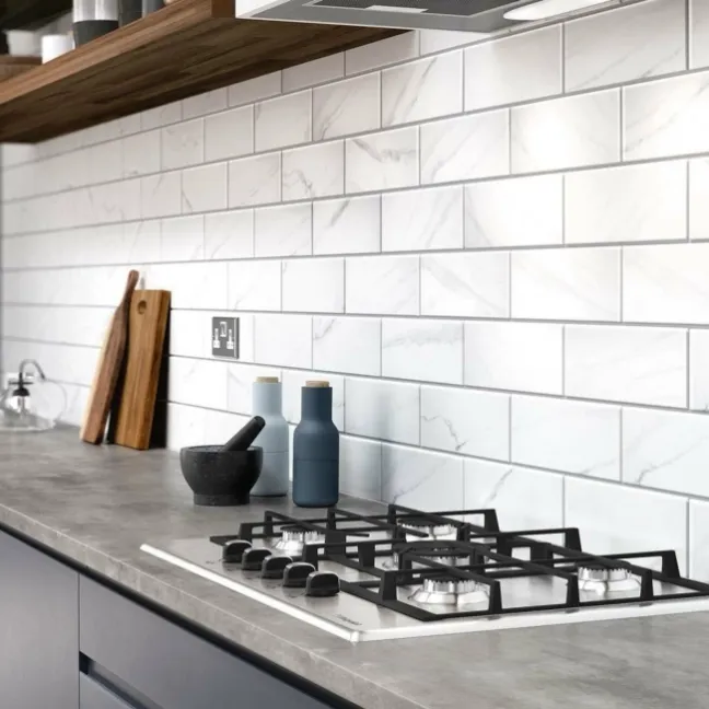 Vena Biana Flat Matt Marble Effect Metro Tiles 30x10
