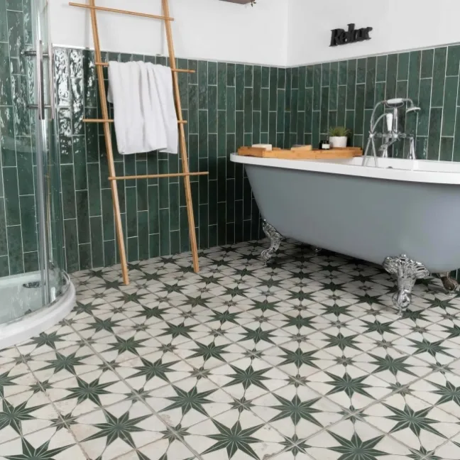 Faith Green Gloss Rustic Brick Effect Wall and Floor Tile