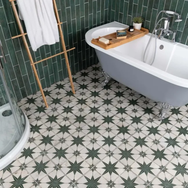 Faith Green Gloss Rustic Brick Effect Wall and Floor Tile
