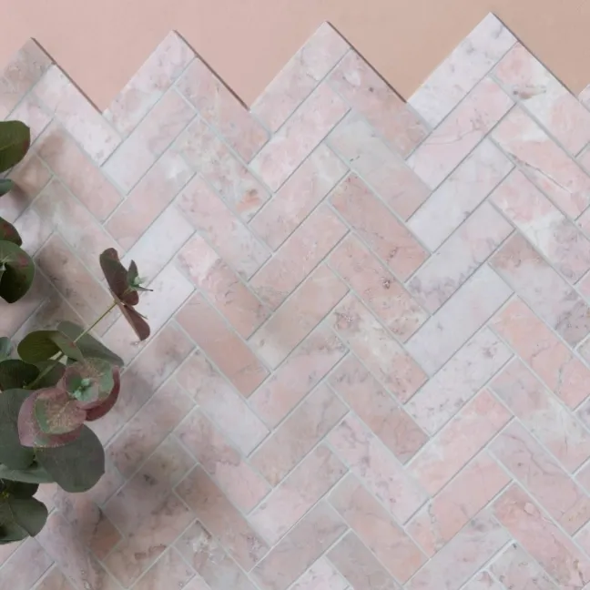 Himalayan Pink Honed Marble Herringbone Mosaic Wall Tiles